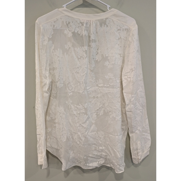 Rebecca Taylor White Burn Out Floral Long Sleeve Button Down Blouse Size 12 - Picture 6 of 9